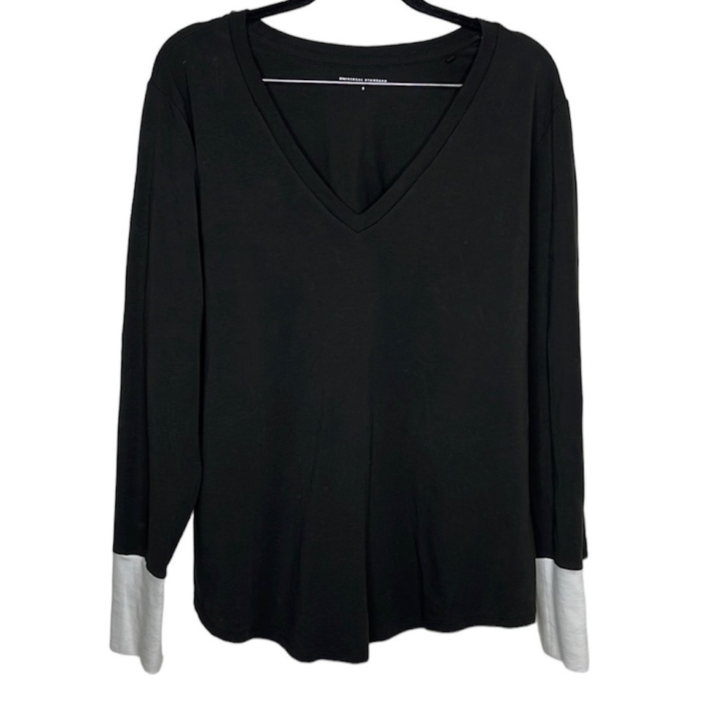 Universal Standard Rhine V-Neck Colorblock Black White Top Sz S / 14-16
